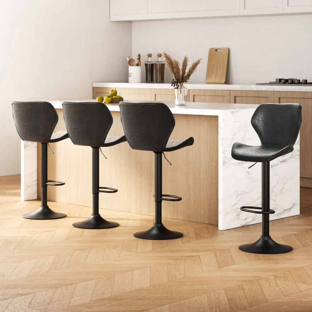 Set of 4 Frawley Vintage Leather Bar Stools - Black - Image 7