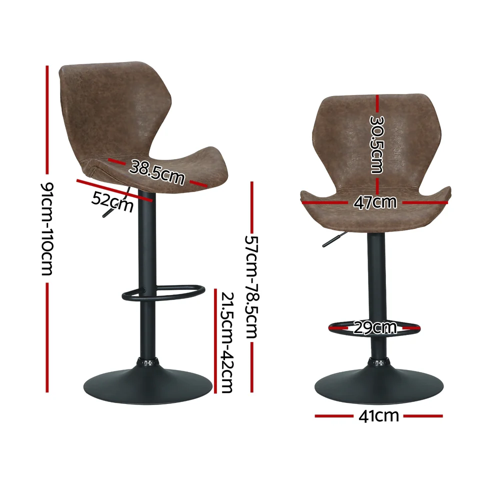 Set of 4 Frawley Vintage Leather Bar Stools - Brown - Image 2