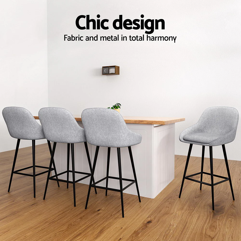 Set of 4 Halston Winged Bar Stools - Grey & Black - Image 4