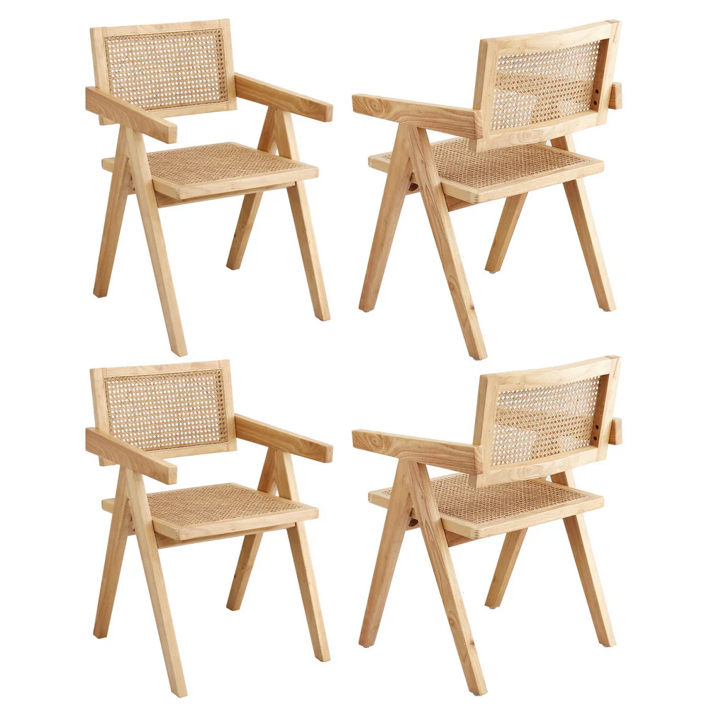 Set of 4 Handcrafted Rattan Dining Chairs – Natural - Image 2