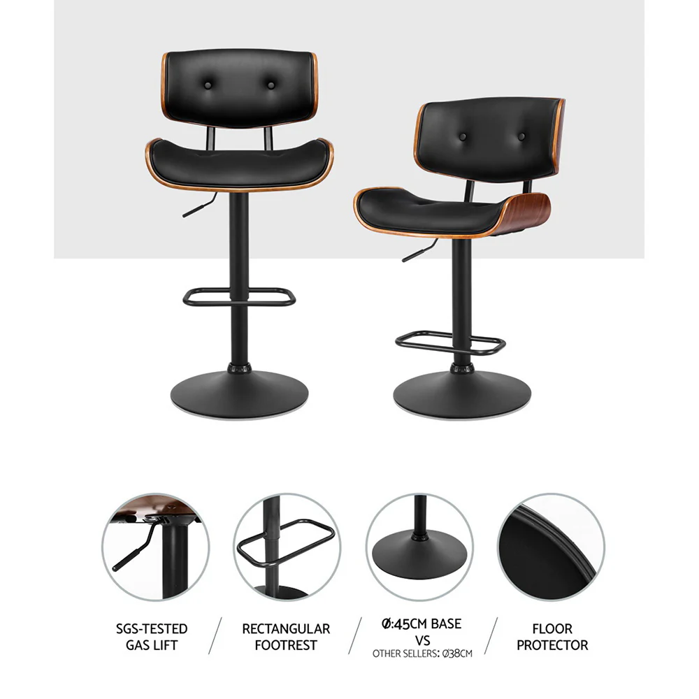 Set of 4 Harper Wood and Leather Gas Lift Bar Stools Black - Image 4
