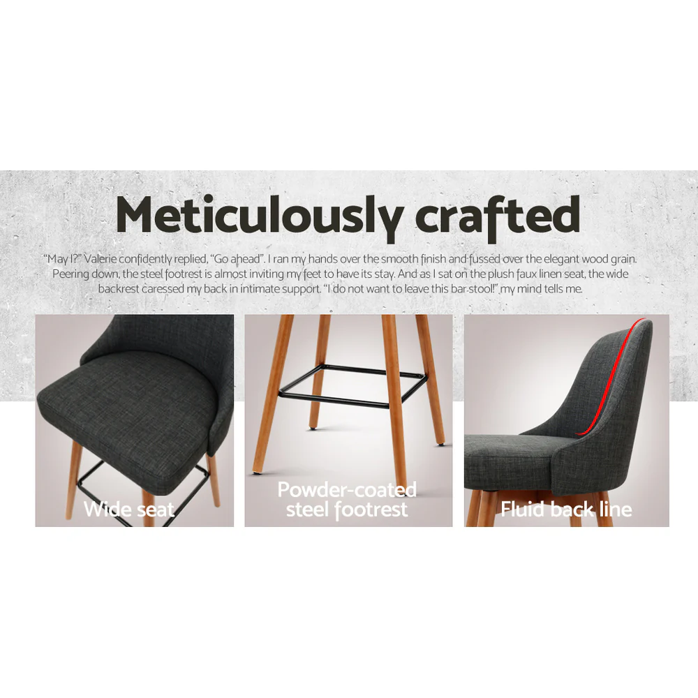 Set of 4 Henley Fabric Bar Stools with Curved Backrest – Charcoal - Image 4