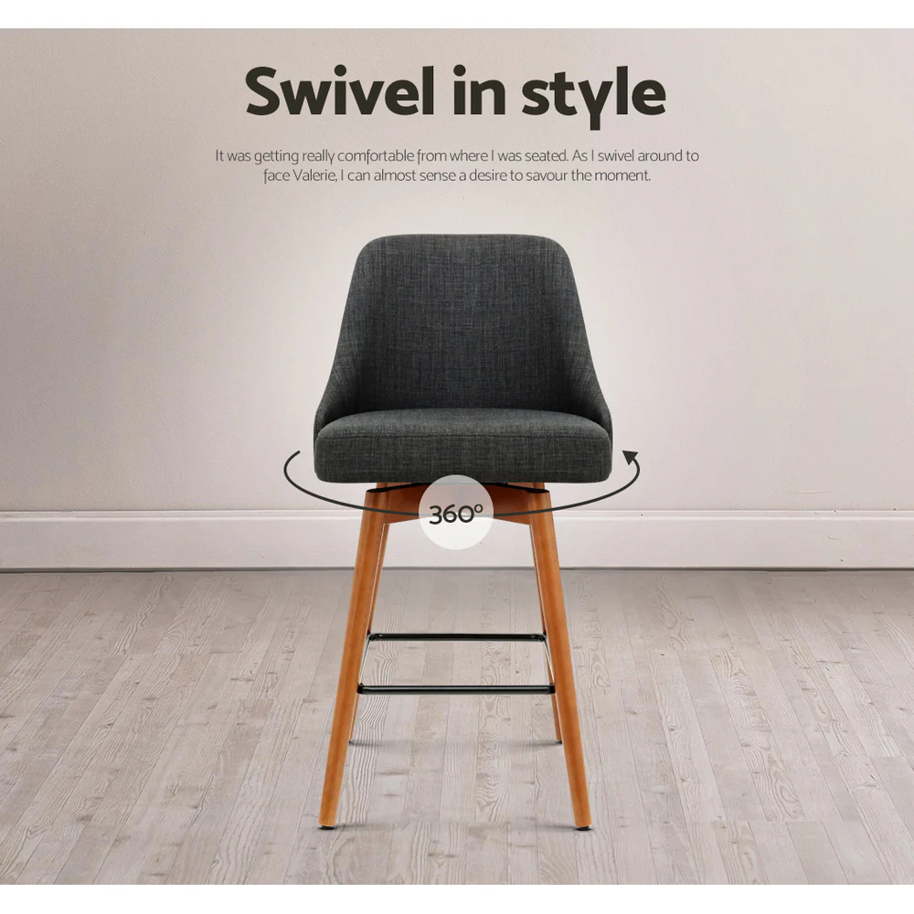 Set of 4 Henley Fabric Bar Stools with Curved Backrest – Charcoal - Image 6