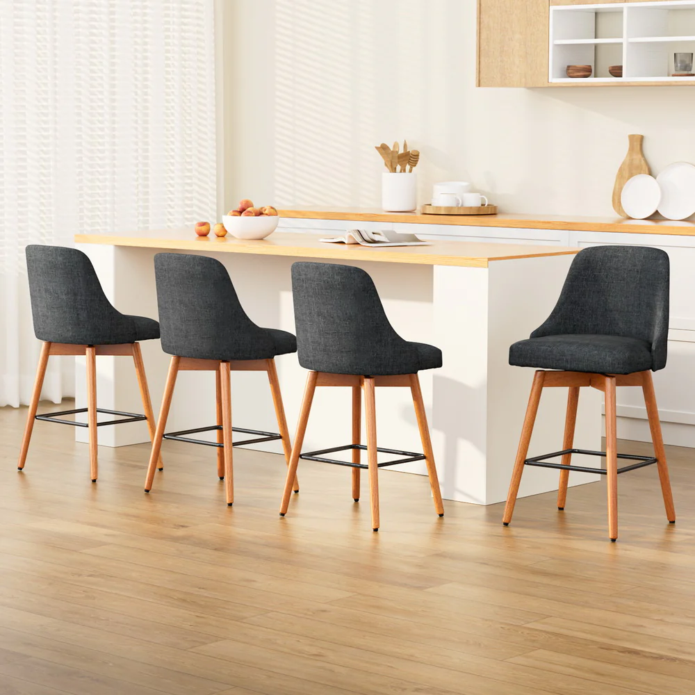Set of 4 Henley Fabric Bar Stools with Curved Backrest – Charcoal - Image 8