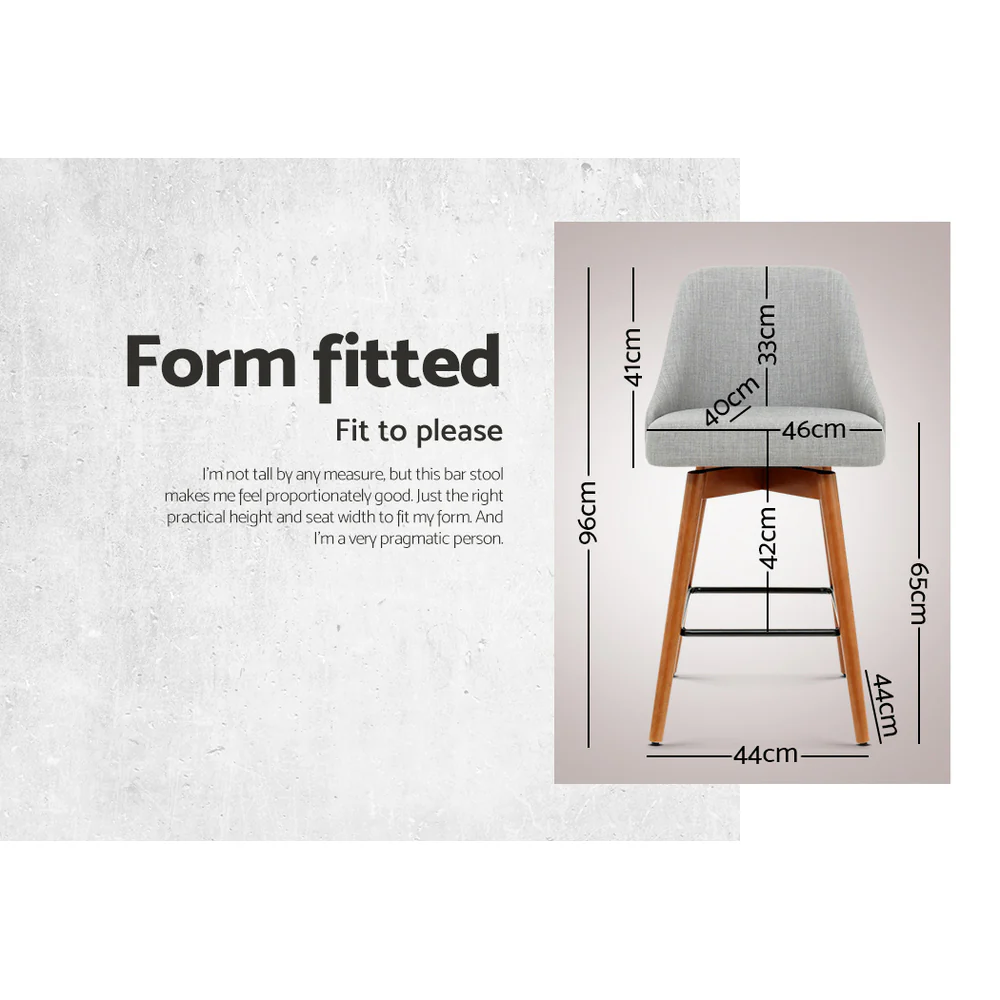 Set of 4 Henley Fabric Bar Stools with Curved Backrest – Light Grey - Image 4