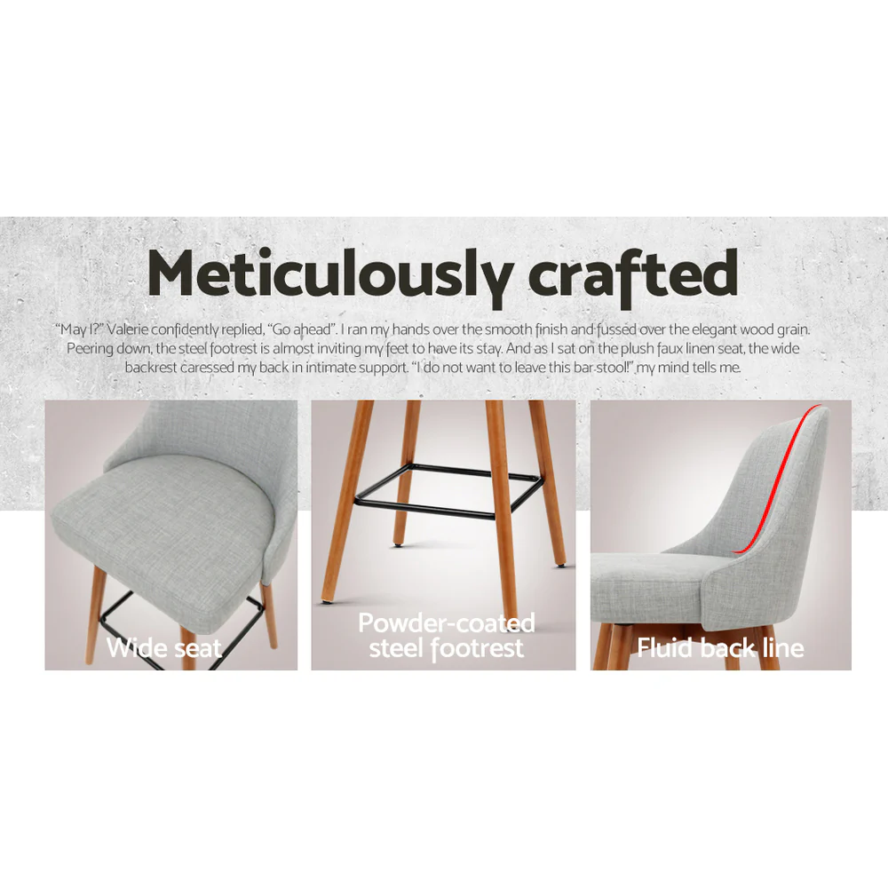 Set of 4 Henley Fabric Bar Stools with Curved Backrest – Light Grey - Image 5
