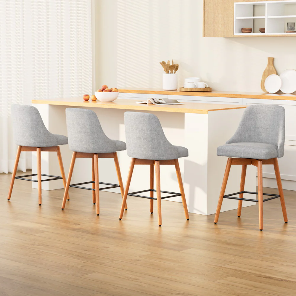 Set of 4 Henley Fabric Bar Stools with Curved Backrest – Light Grey - Image 8