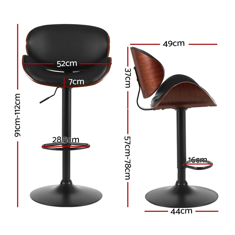 Set of 4 Joyce Wooden Gas Lift Bar Stools Black - Image 2