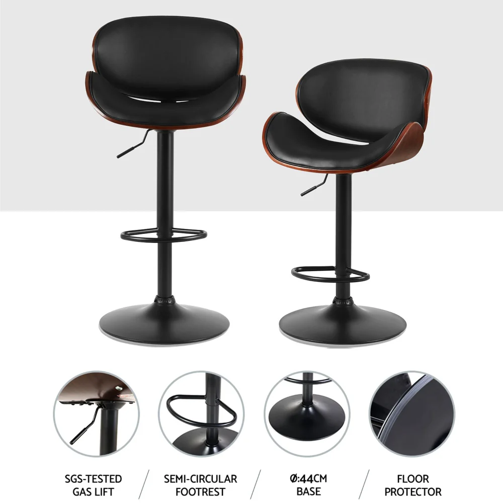 Set of 4 Joyce Wooden Gas Lift Bar Stools Black - Image 4