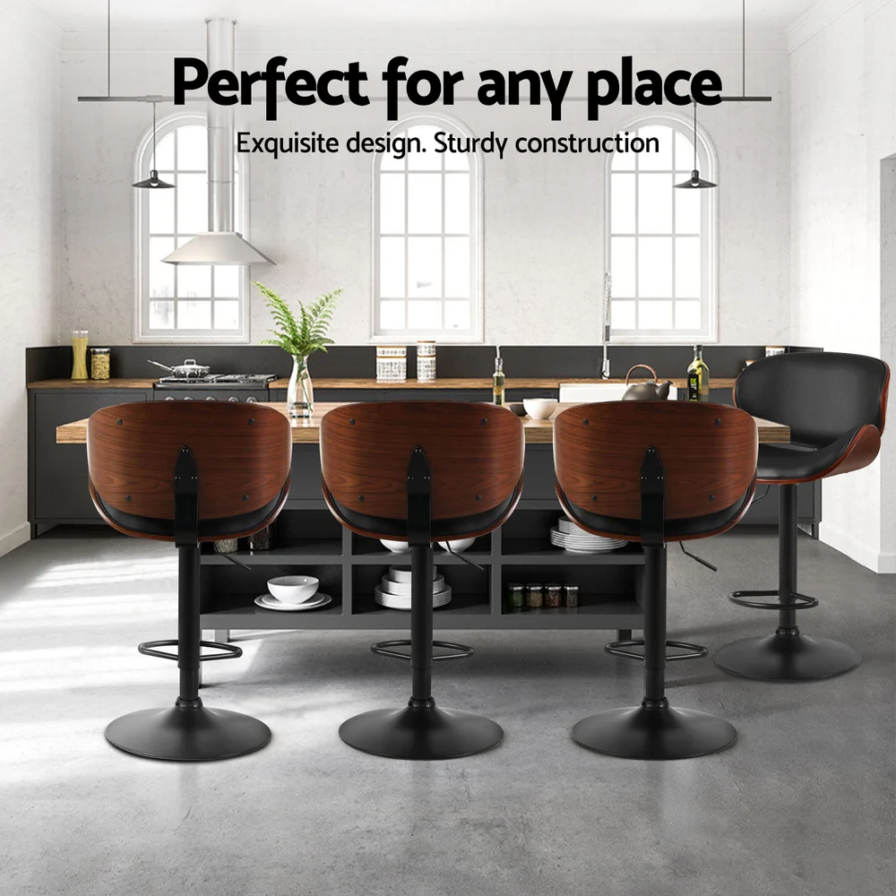 Set of 4 Joyce Wooden Gas Lift Bar Stools Black - Image 6