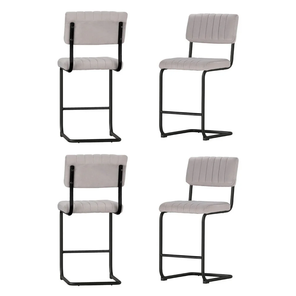 Set of 4 Kallan Velvet Bar Stools – Grey