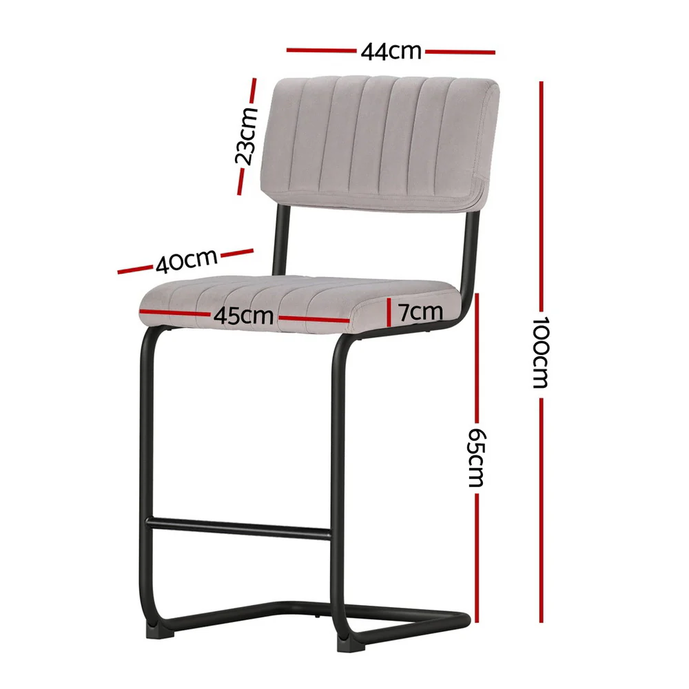 Set of 4 Kallan Velvet Bar Stools – Grey - Image 2