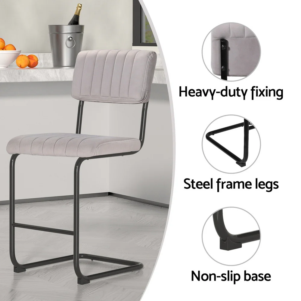 Set of 4 Kallan Velvet Bar Stools – Grey - Image 5