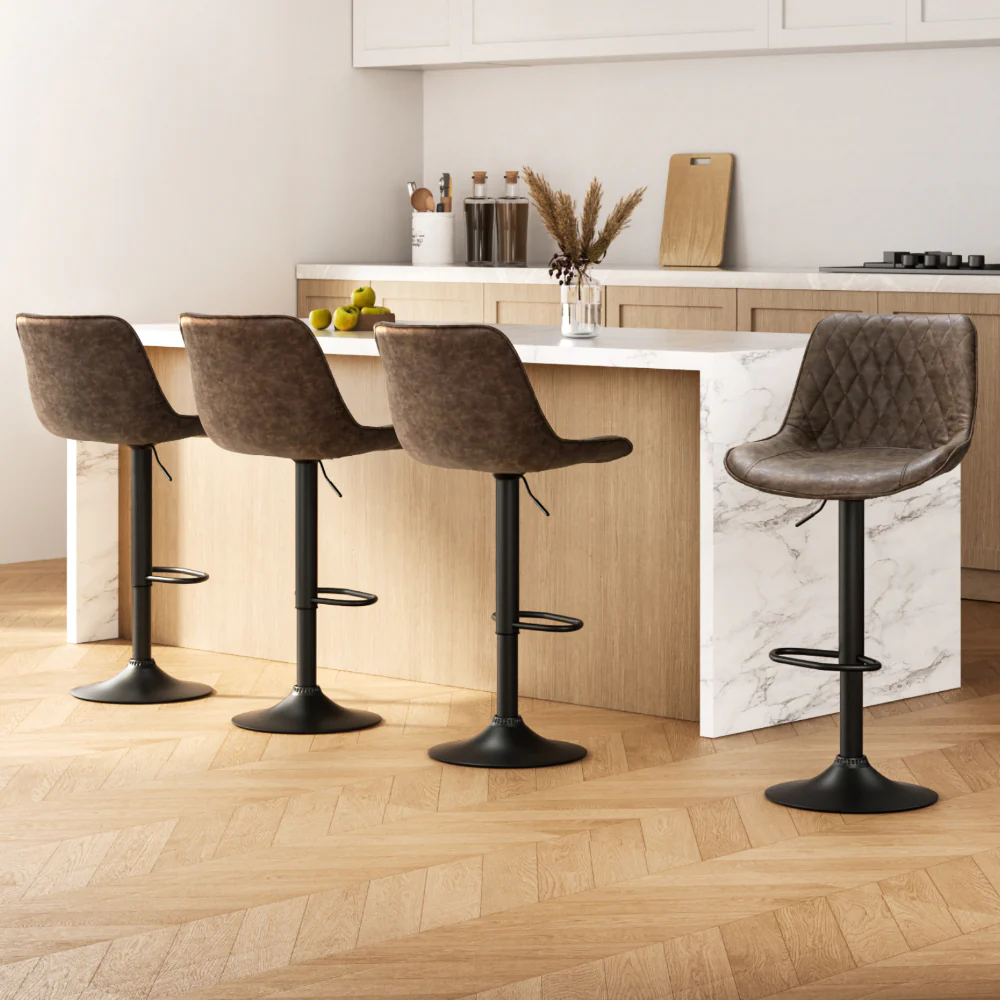 Set of 4 Kensington Diamond Back Bar Stools - Brown - Image 7