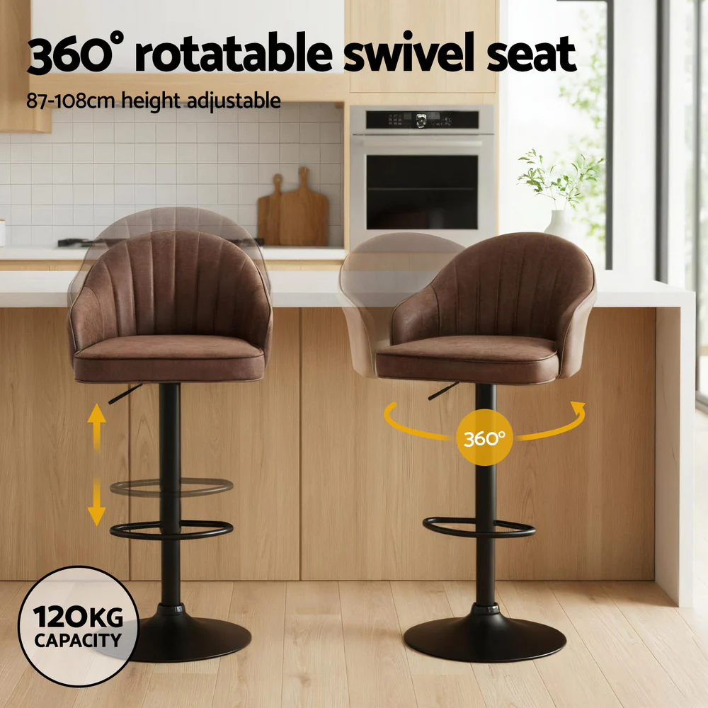 Set of 4 Kinsley Adjustable Leather Bar Stools – Brown - Image 4