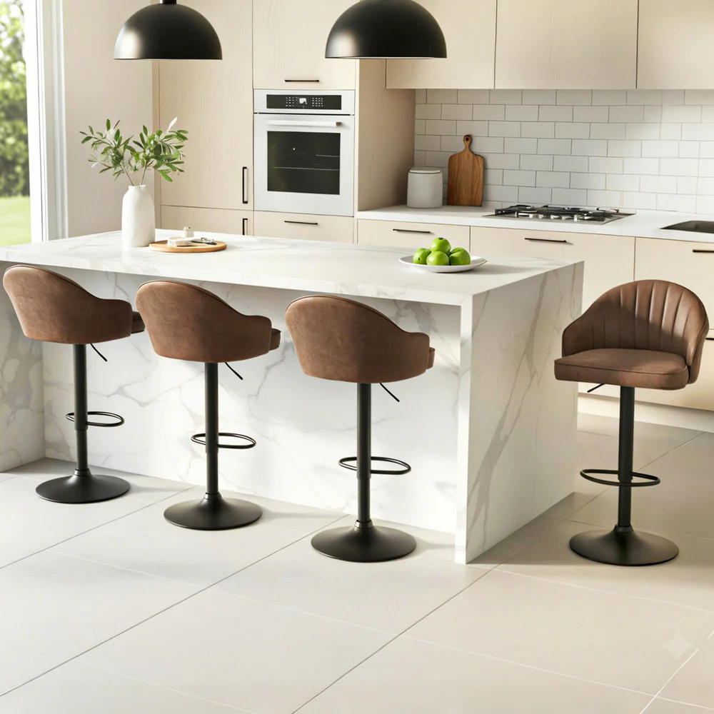 Set of 4 Kinsley Adjustable Leather Bar Stools – Brown - Image 7