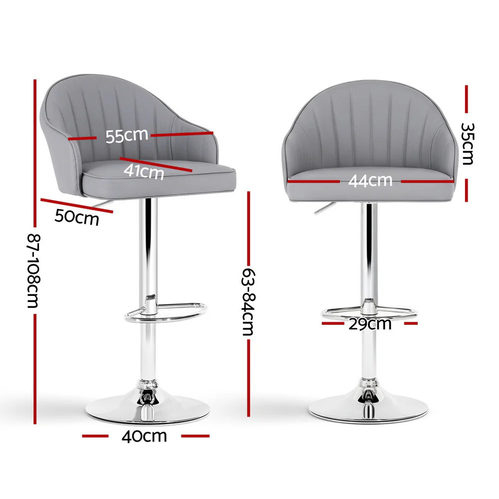 Set of 4 Kinsley Adjustable Leather Bar Stools – Grey - Image 2
