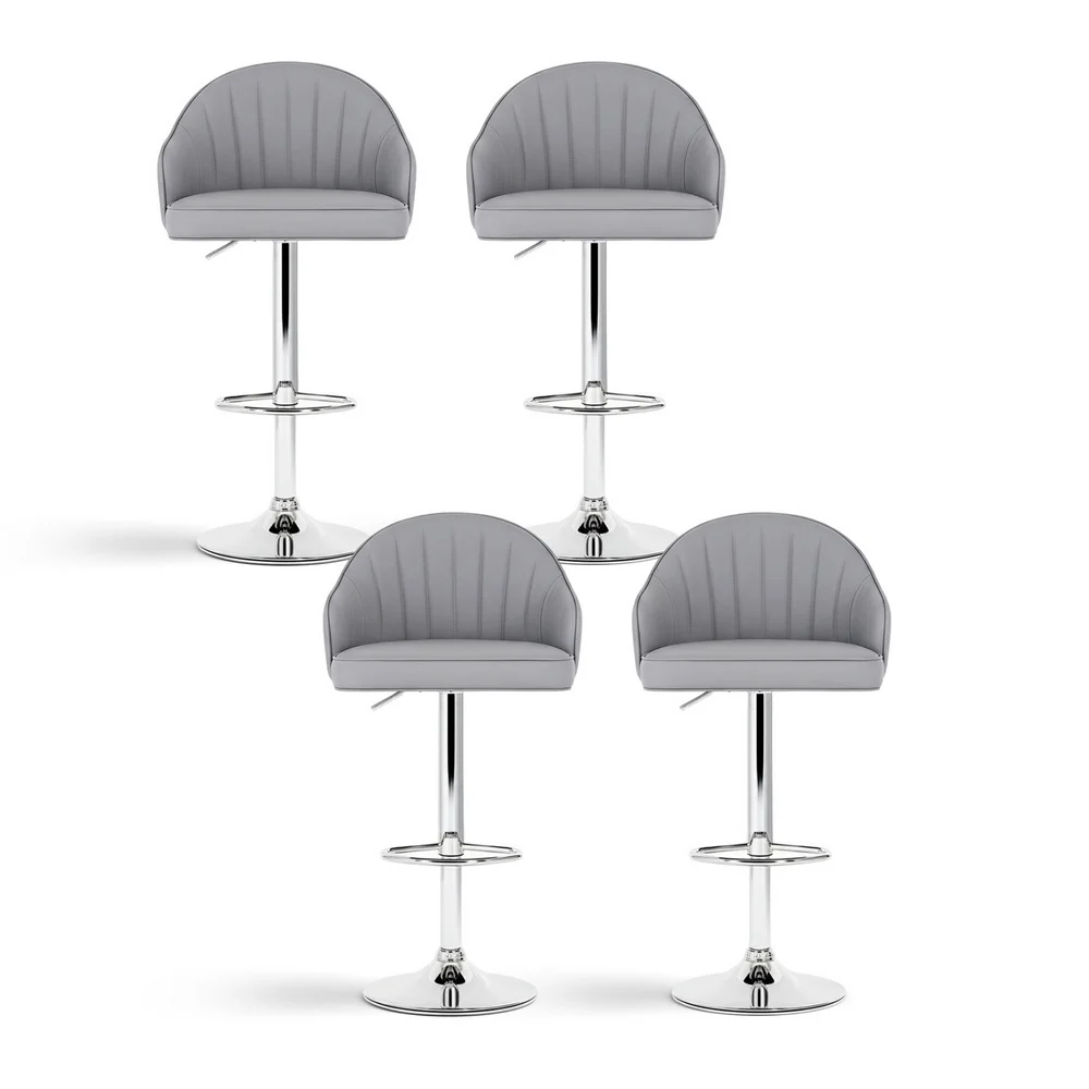 Set of 4 Kinsley Adjustable Leather Bar Stools – Grey - Image 3