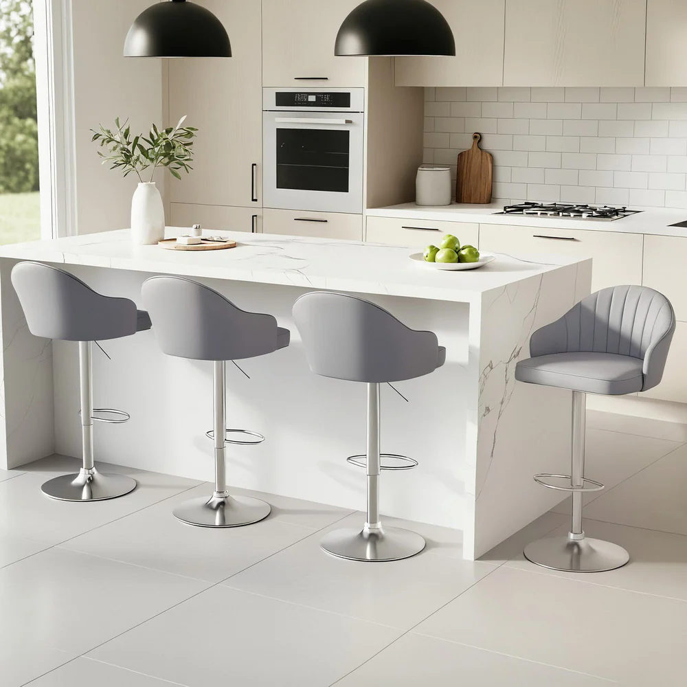 Set of 4 Kinsley Adjustable Leather Bar Stools – Grey - Image 7