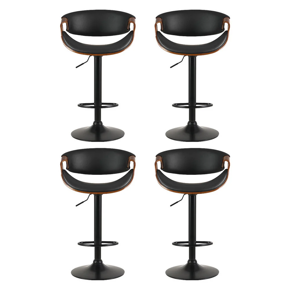 Set of 4 Landon Wood and Leather Gas Lift Bar Stools Black - Image 3