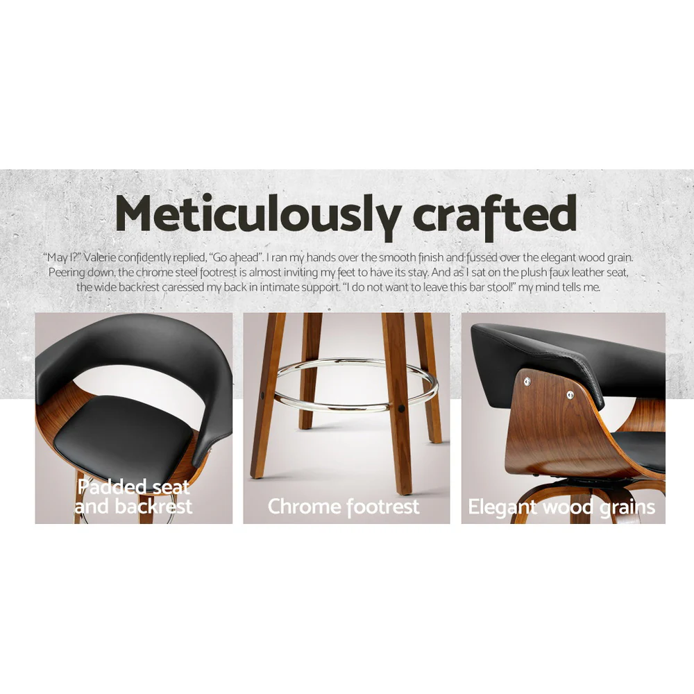 Set of 4 Lawson Wood and Leather Swivel Bar Stools Black - Image 4