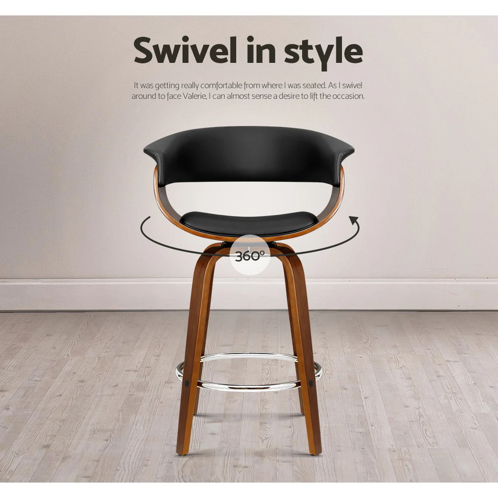 Set of 4 Lawson Wood and Leather Swivel Bar Stools Black - Image 6