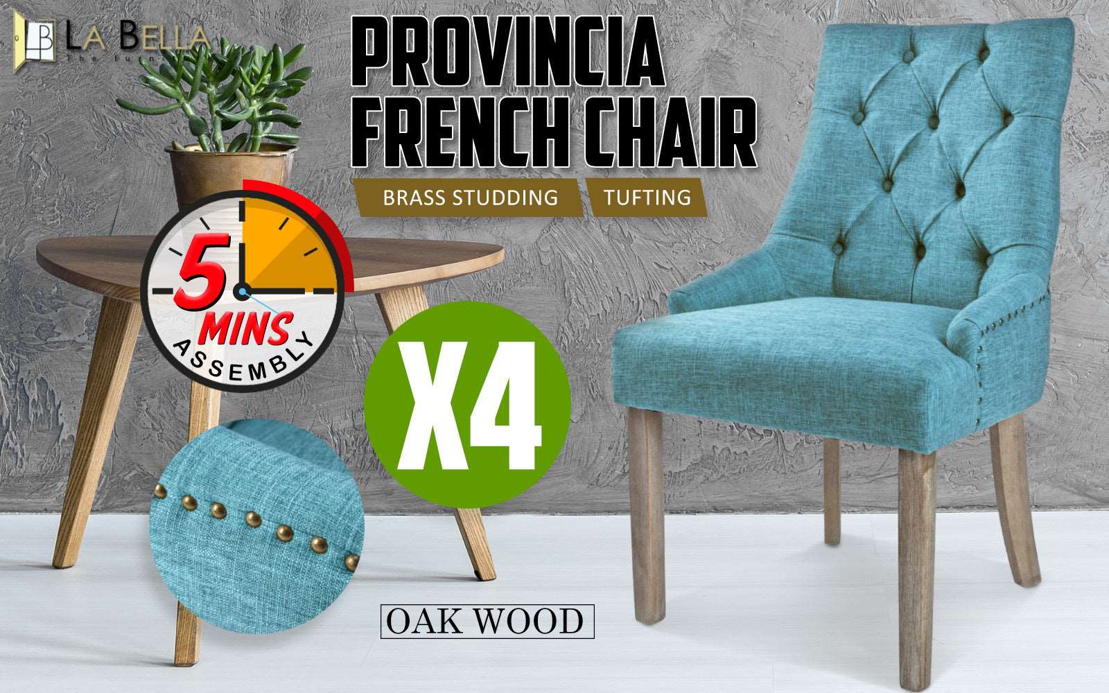 Set of 4 Lisette Amour French Provincial Dining Chairs - Blue - Image 2