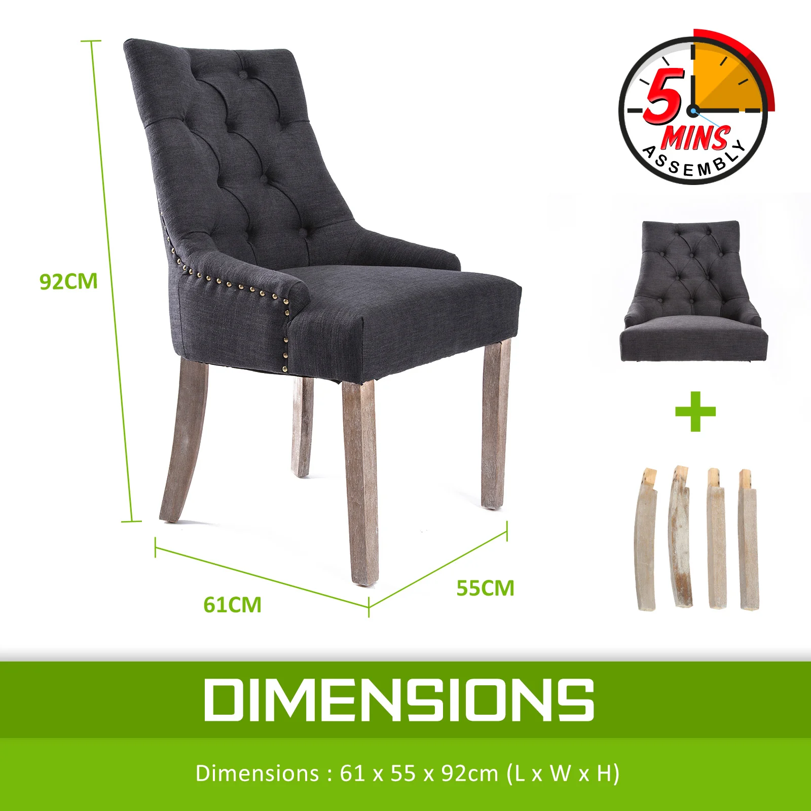 Set of 4 Lisette Amour French Provincial Dining Chairs - Charcoal - Image 12