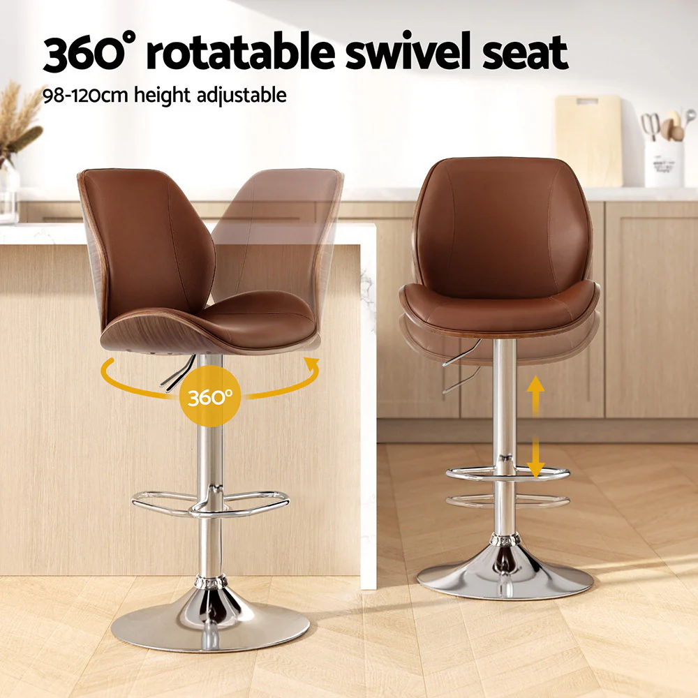 Set of 4 Lorien Adjustable Bentwood Leather Bar Stools - Brown - Image 4