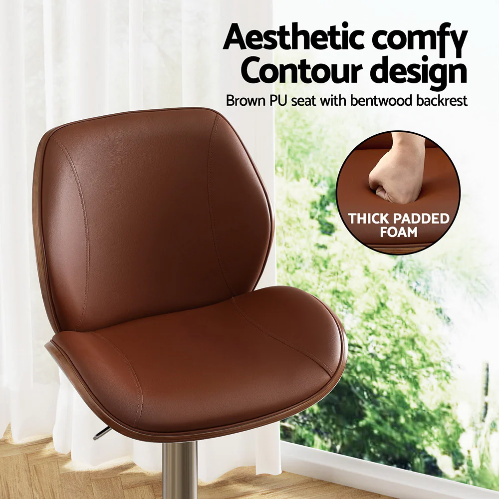 Set of 4 Lorien Adjustable Bentwood Leather Bar Stools - Brown - Image 5