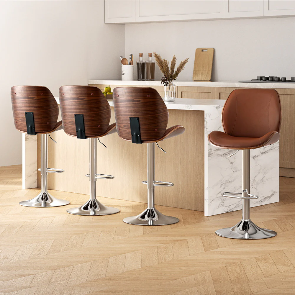 Set of 4 Lorien Adjustable Bentwood Leather Bar Stools - Brown - Image 7