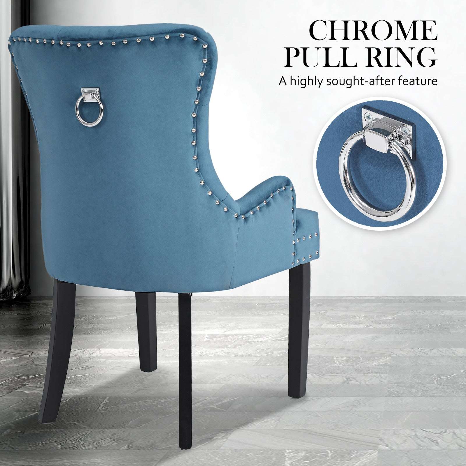 Set of 4 Lucienne French Provincial Velvet Dining Chairs - Navy Blue - Image 2