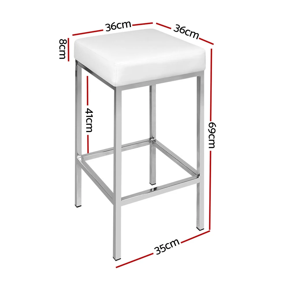 Set of 4 Luna PU Leather Bar Stools - White & Chrome - Image 2