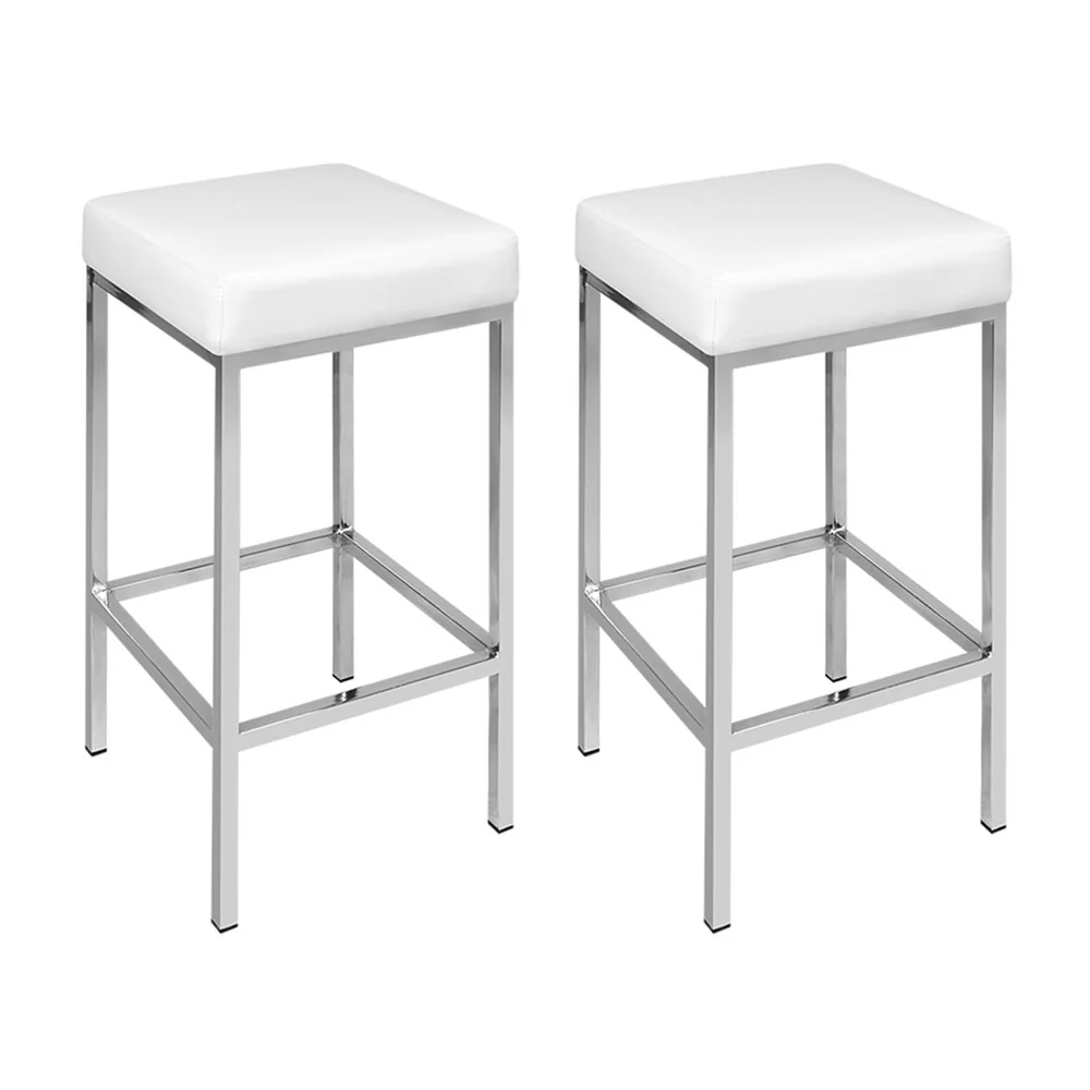 Set of 4 Luna PU Leather Bar Stools - White & Chrome - Image 3