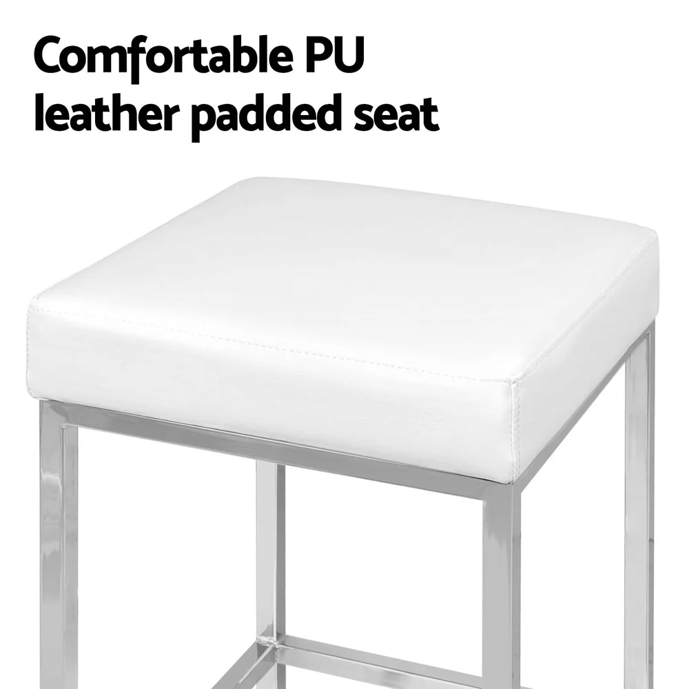 Set of 4 Luna PU Leather Bar Stools - White & Chrome - Image 5