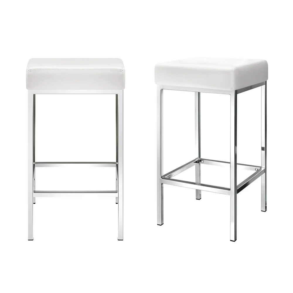 Set of 4 Luna PU Leather Bar Stools - White & Chrome - Image 7