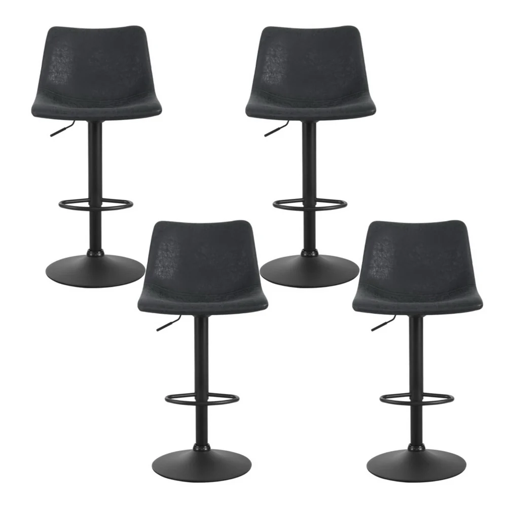 Set of 4 Marek Vintage PU Leather Swivel Bar Stools – Black - Image 3
