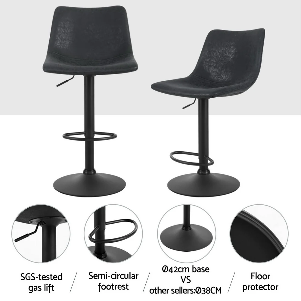 Set of 4 Marek Vintage PU Leather Swivel Bar Stools – Black - Image 4