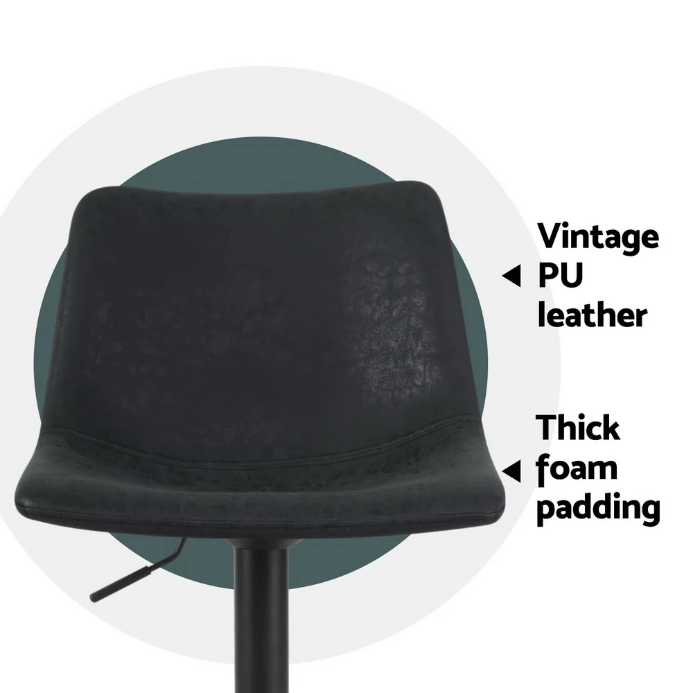 Set of 4 Marek Vintage PU Leather Swivel Bar Stools – Black - Image 5
