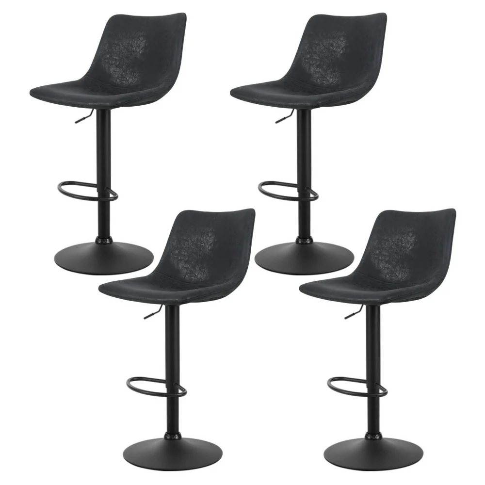Set of 4 Marek Vintage PU Leather Swivel Bar Stools – Black - Image 7