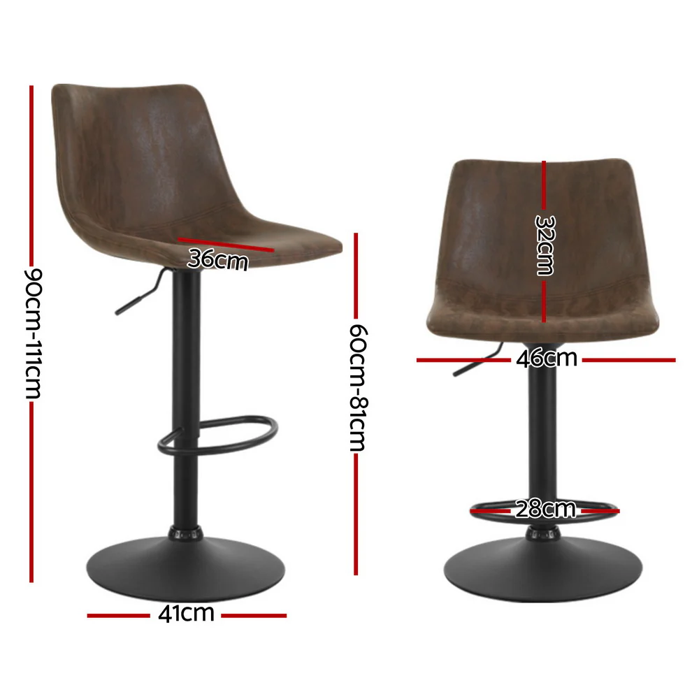 Set of 4 Marek Vintage PU Leather Swivel Bar Stools – Brown - Image 2