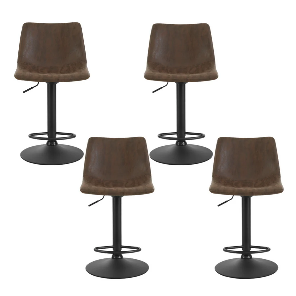 Set of 4 Marek Vintage PU Leather Swivel Bar Stools – Brown - Image 3