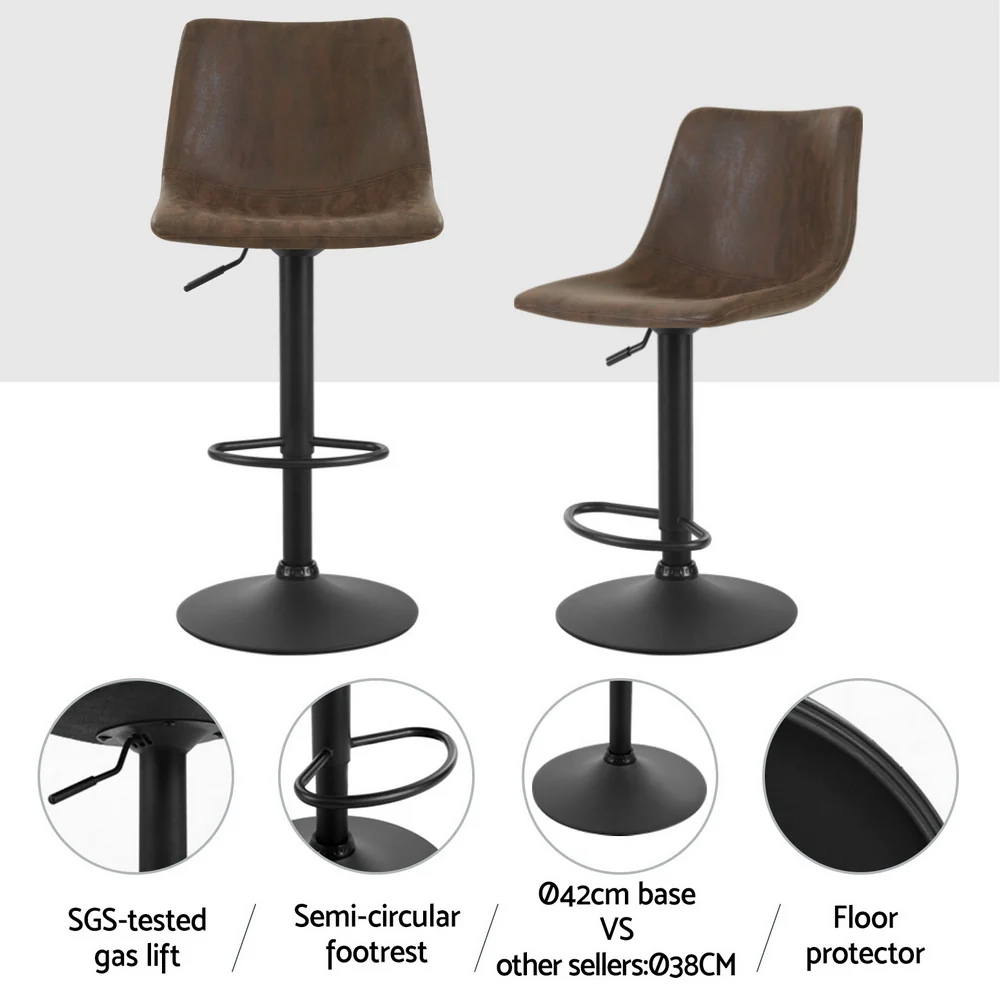 Set of 4 Marek Vintage PU Leather Swivel Bar Stools – Brown - Image 4
