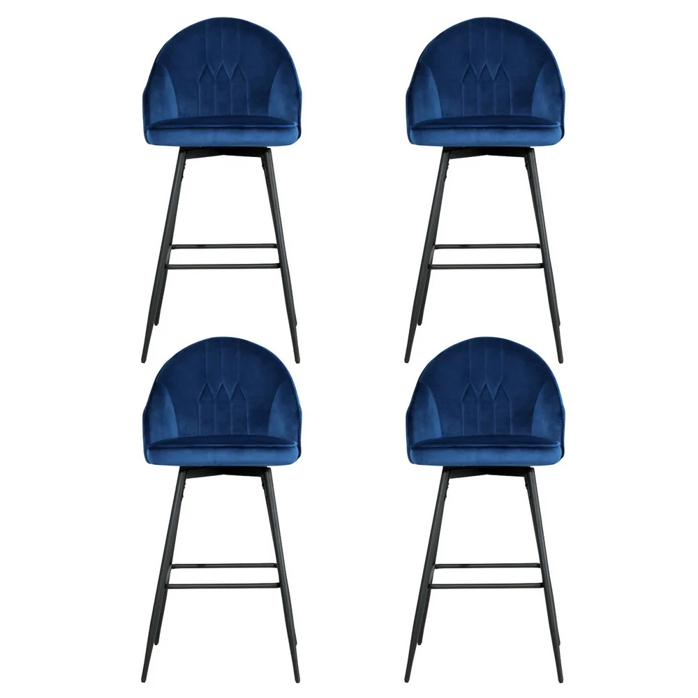 Set of 4 Monroe Velvet Swivel Bar Stools - Blue - Image 3
