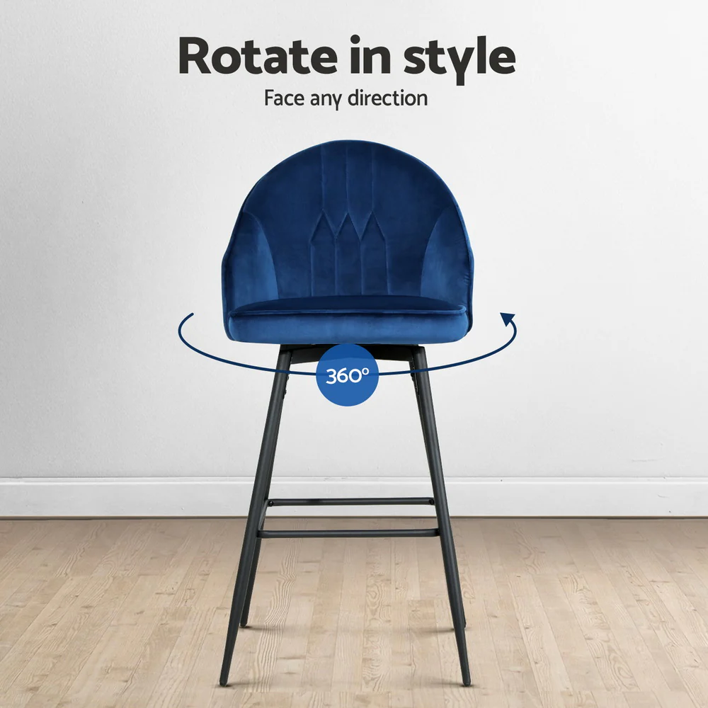 Set of 4 Monroe Velvet Swivel Bar Stools - Blue - Image 4