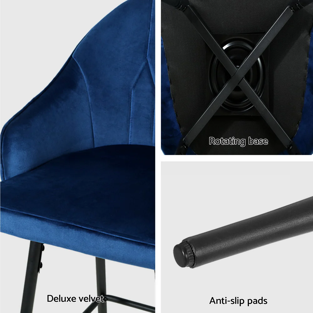 Set of 4 Monroe Velvet Swivel Bar Stools - Blue - Image 6
