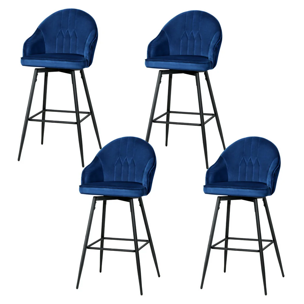 Set of 4 Monroe Velvet Swivel Bar Stools - Blue - Image 7