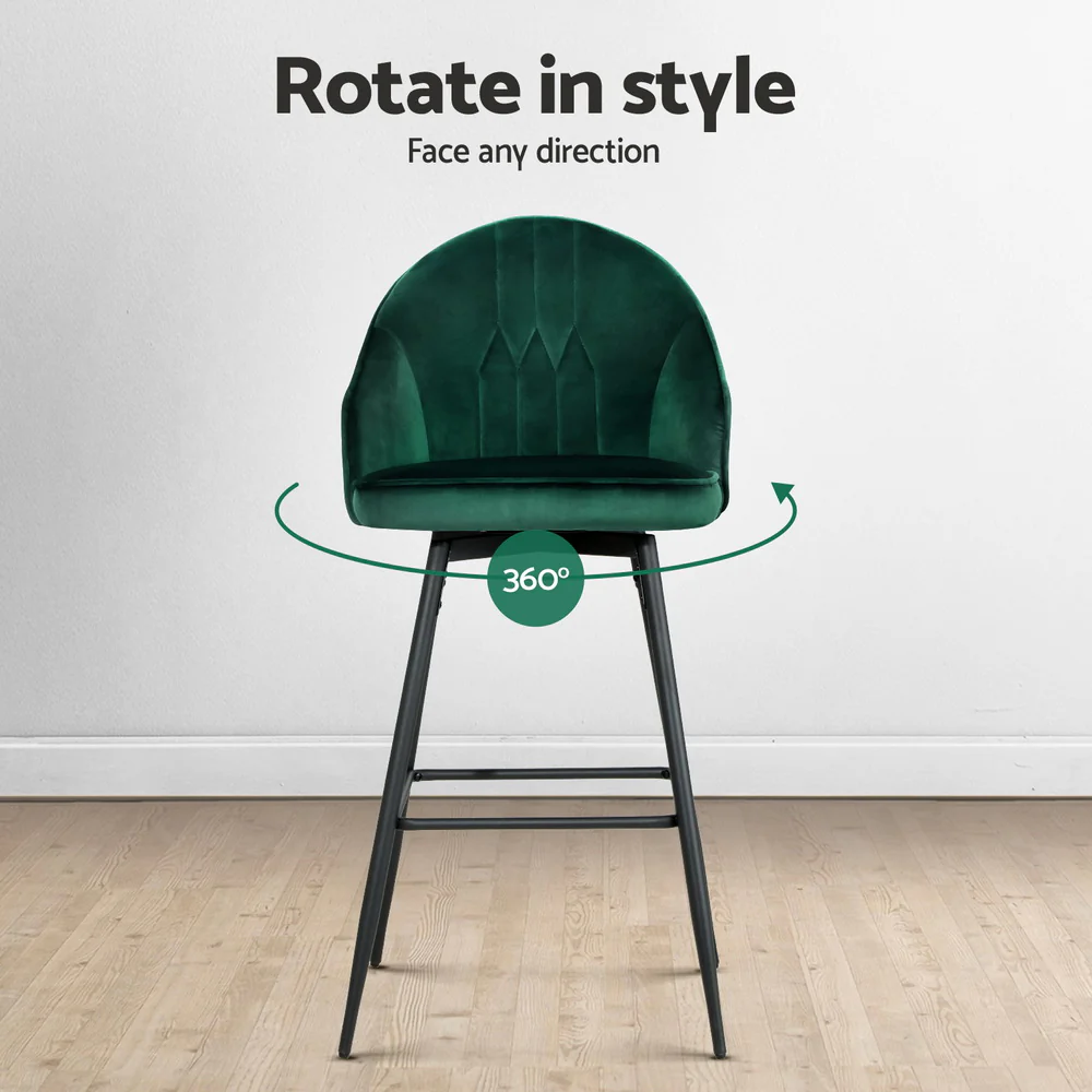 Set of 4 Monroe Velvet Swivel Bar Stools - Green - Image 4