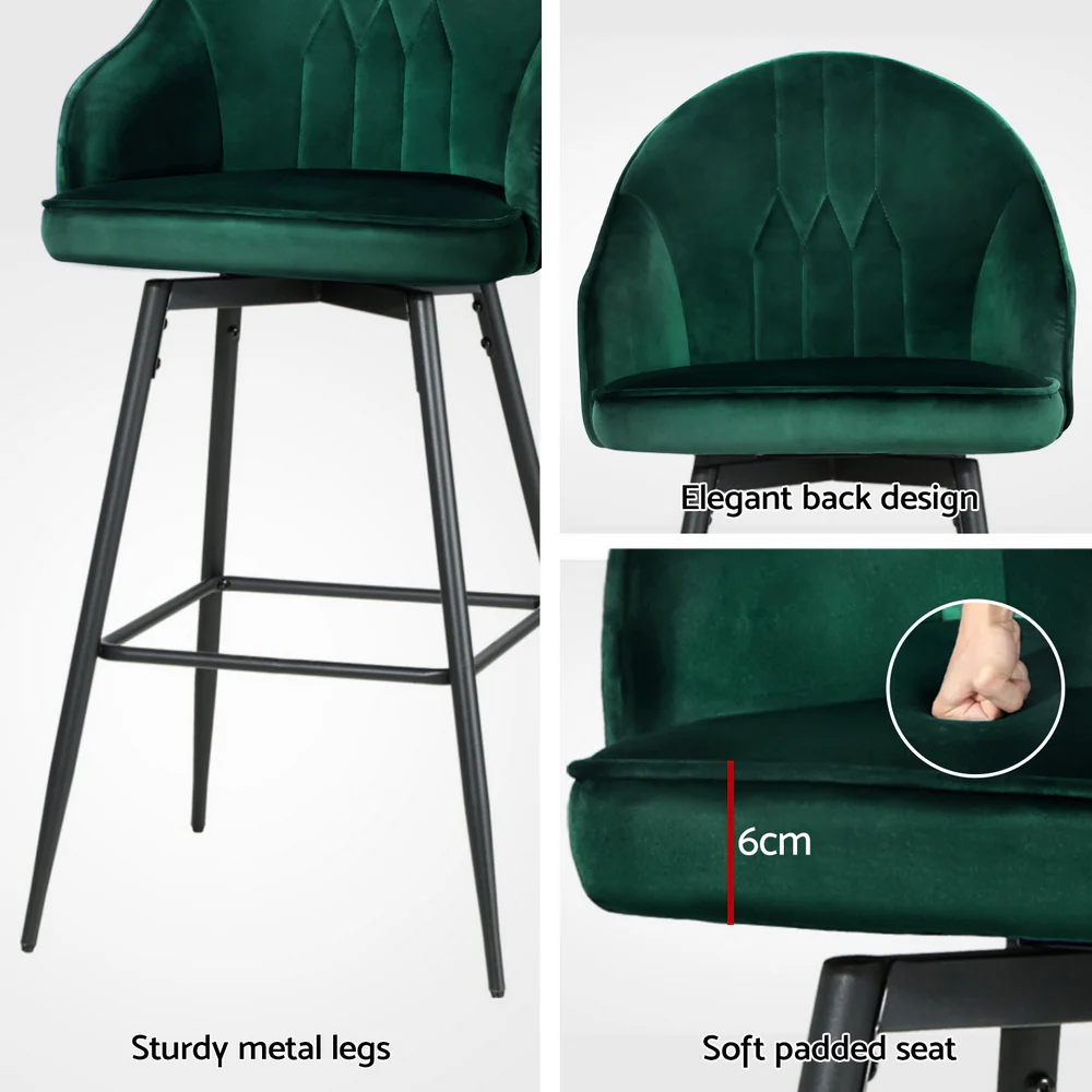 Set of 4 Monroe Velvet Swivel Bar Stools - Green - Image 5