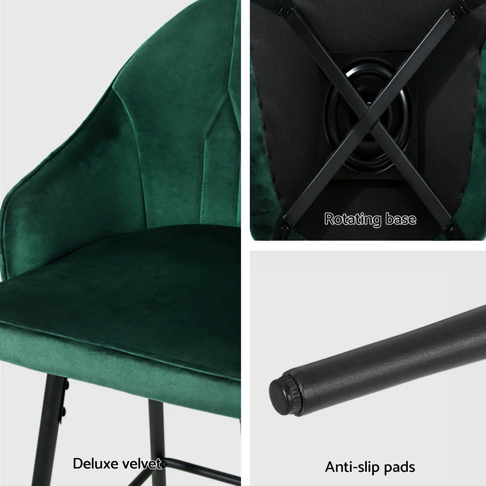 Set of 4 Monroe Velvet Swivel Bar Stools - Green - Image 6